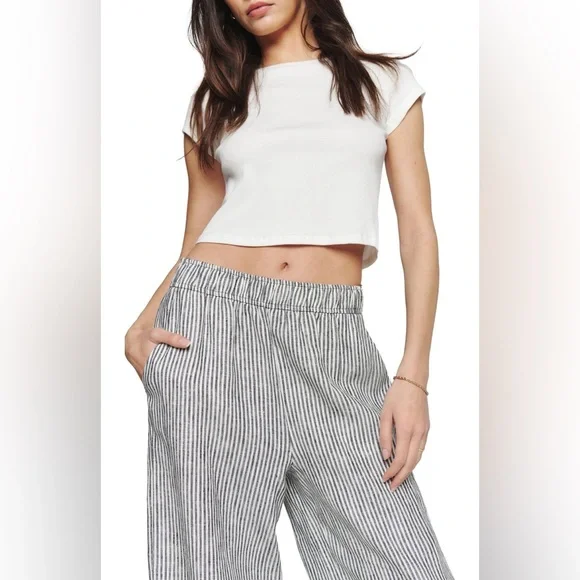 NEW Reformation Ava Stripe Wide Leg Linen Pants - Picture 5 of 9